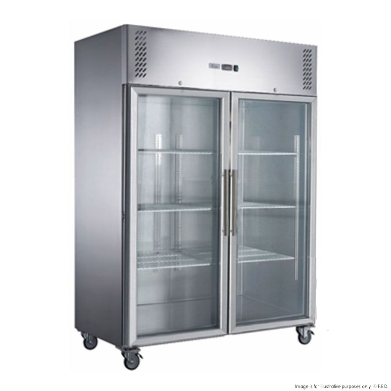 FED-X XURF1410G2V S/S Two Full Glass Door Upright Freezer 1410L W1364mm