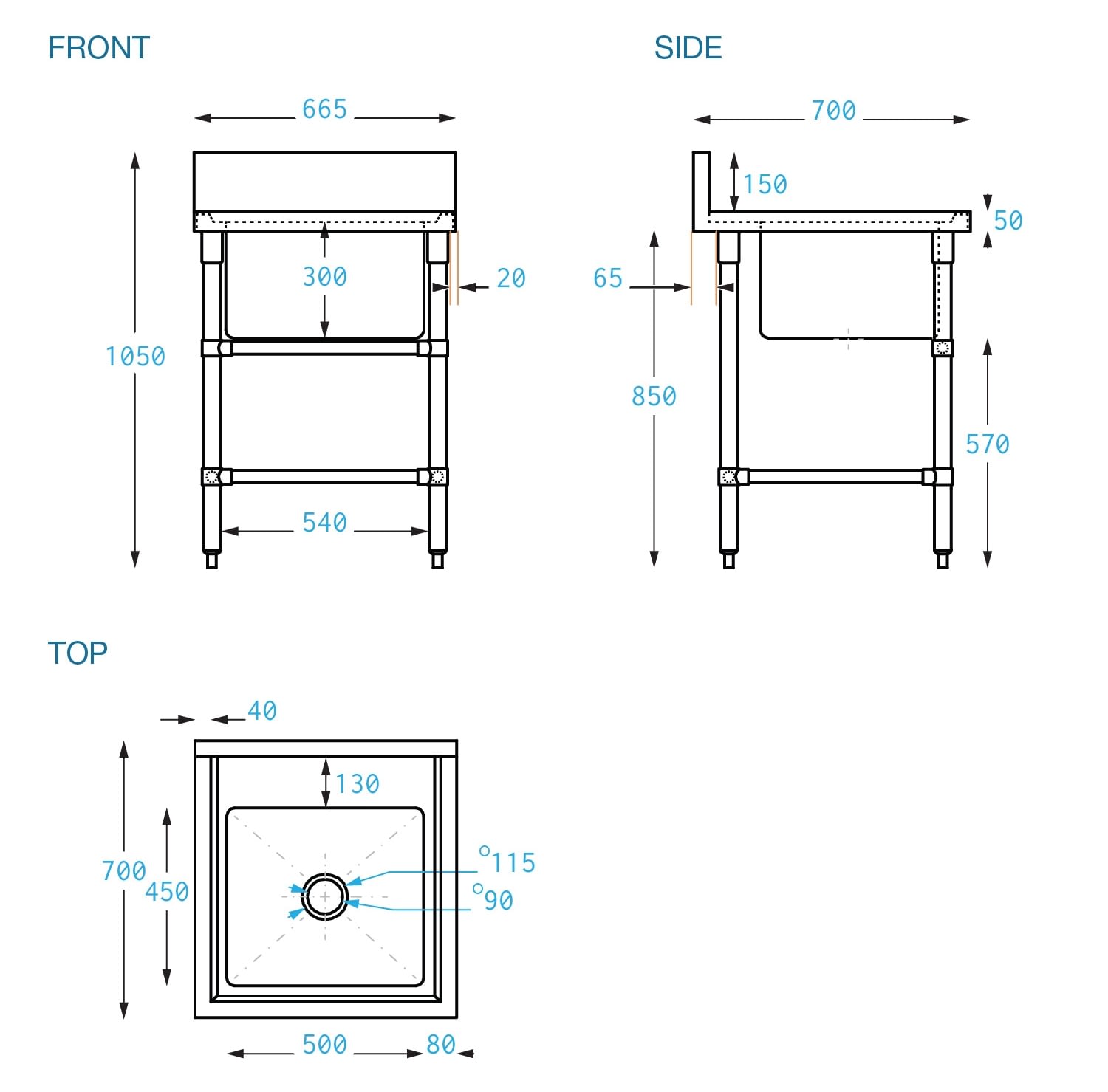 Brayco STN Stainless Steel Catering Sink -665 x 700 x 900