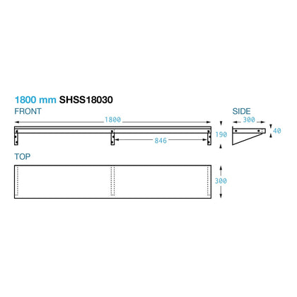 Brayco SHSS18030 Stainless Steel Solid Wall Shelf / W1800-D300 mm