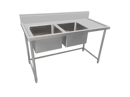 Kitchen Knock ASD-1560L DOUBLE SINK WORKBENCH SERIES with 150MM SPLASH BACK / W1500-D600-H900 mm