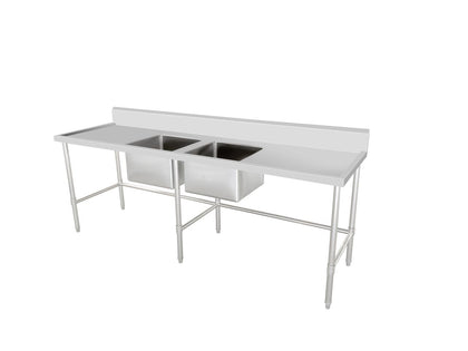 Kitchen Knock ASD-2460C DOUBLE SINK WORKBENCH SERIES with 150MM SPLASH BACK / W2400-D600-H900 mm
