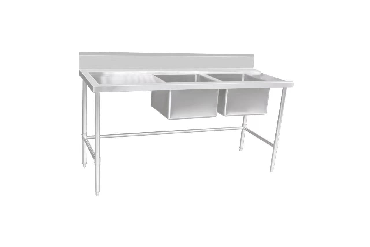 Kitchen Knock ASDD-1870R INLET DOUBLE SINK BENCH with 150MM SPLASH BACK / W1800-D700-H900 mm