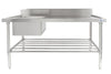 Kitchen Knock ASS-1570L Left S / Steel Single Sink bowl Bench with splashback / W1500-D700-H900 mm