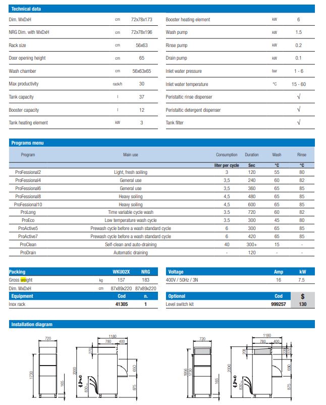SAFCO EW3102R Eurowash Utensil washer with heat recovery 400V 50Hz / 3N (W720 x D780 x H1730/16A/Inc Rinse Pump) / 1Y Warranty