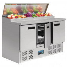 Polar G605-A Triple Door Refrigerated Pizza Prep Counter (Excl. 8x1/4GN pan) - 390L / 120Kg / W1370-D700-H1010 mm