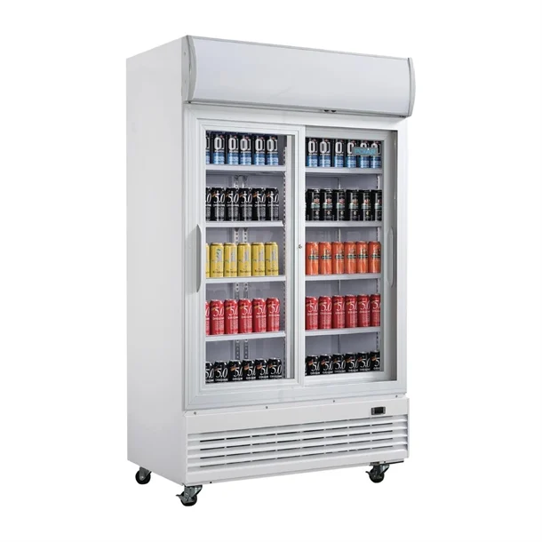 Polar GE581-A Sliding Door Upright Display Cooler with Light Box - 950L / 177Kg / W1200-D730-H2036 mm