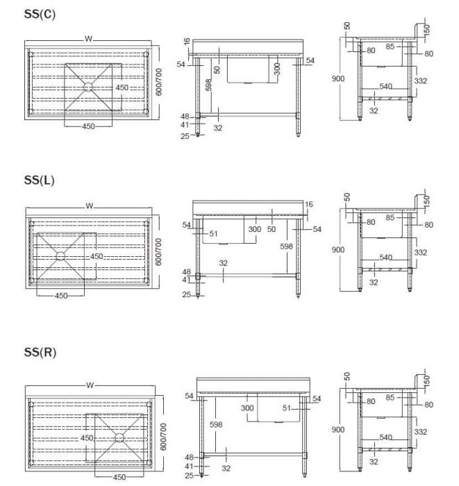 SIMCO SS1712 Single Sink bench with splashback - 1200 x 700 x 900