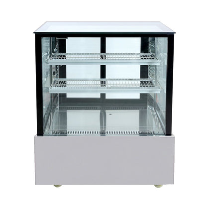 FED SSU90-2XB Black Trim Square Glass Cake Display 2 Shelves 900x700x1100 /2+2Y Warranty